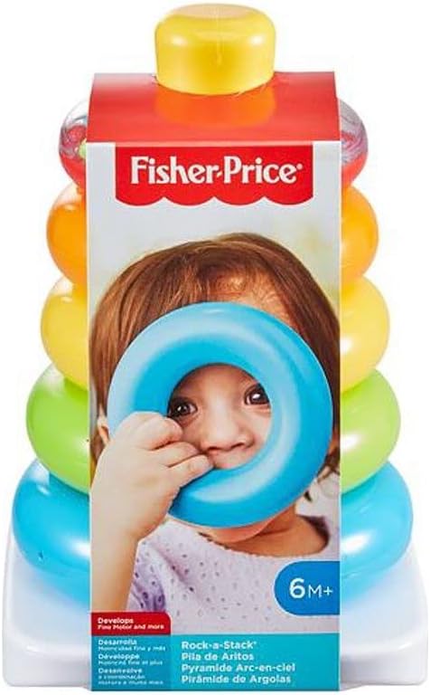 Fisher-Price Baby Stacking Toy Rock-a-Stack, Roly-Poly Base with 5 Colorful Rings for Ages 6+ Months