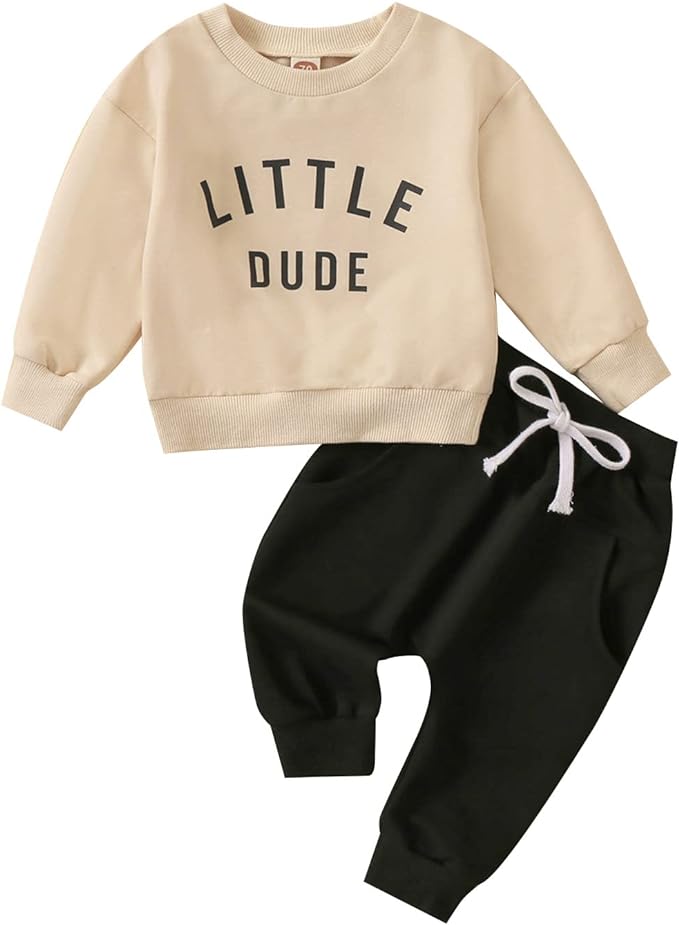 Newborn Baby Boy Fall Clothes Long Sleeve Little Dude Print Sweatshirt Top Long Pants Set Cute Toddler Winter Outfit for 0-6 Months baby