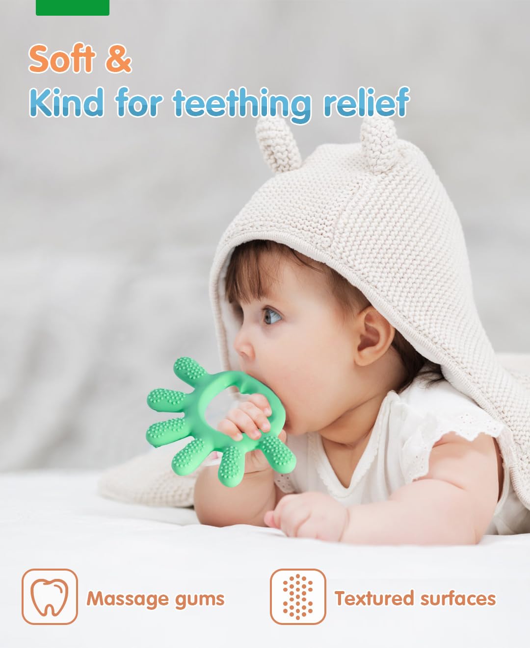 Baby Silicone Teething Toys, Food Grade Teethers for Babies 0-6 Months|6-12 Months, Fingers Teething Relief Infant Chew Toys, 3 4 5 Month Old Developmental Baby Boy Girl Toys Gifts