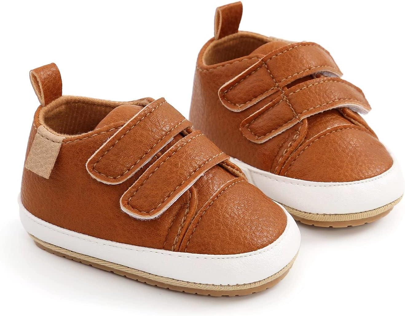 Baby Boys Girls Shoes Non-Slip Rubber Sole High-Top PU Leather Sneakers Infant First Walking Shoes Toddler Crib Shoes Newborn Loafers Flats Shoes for 0-6 Months Infant