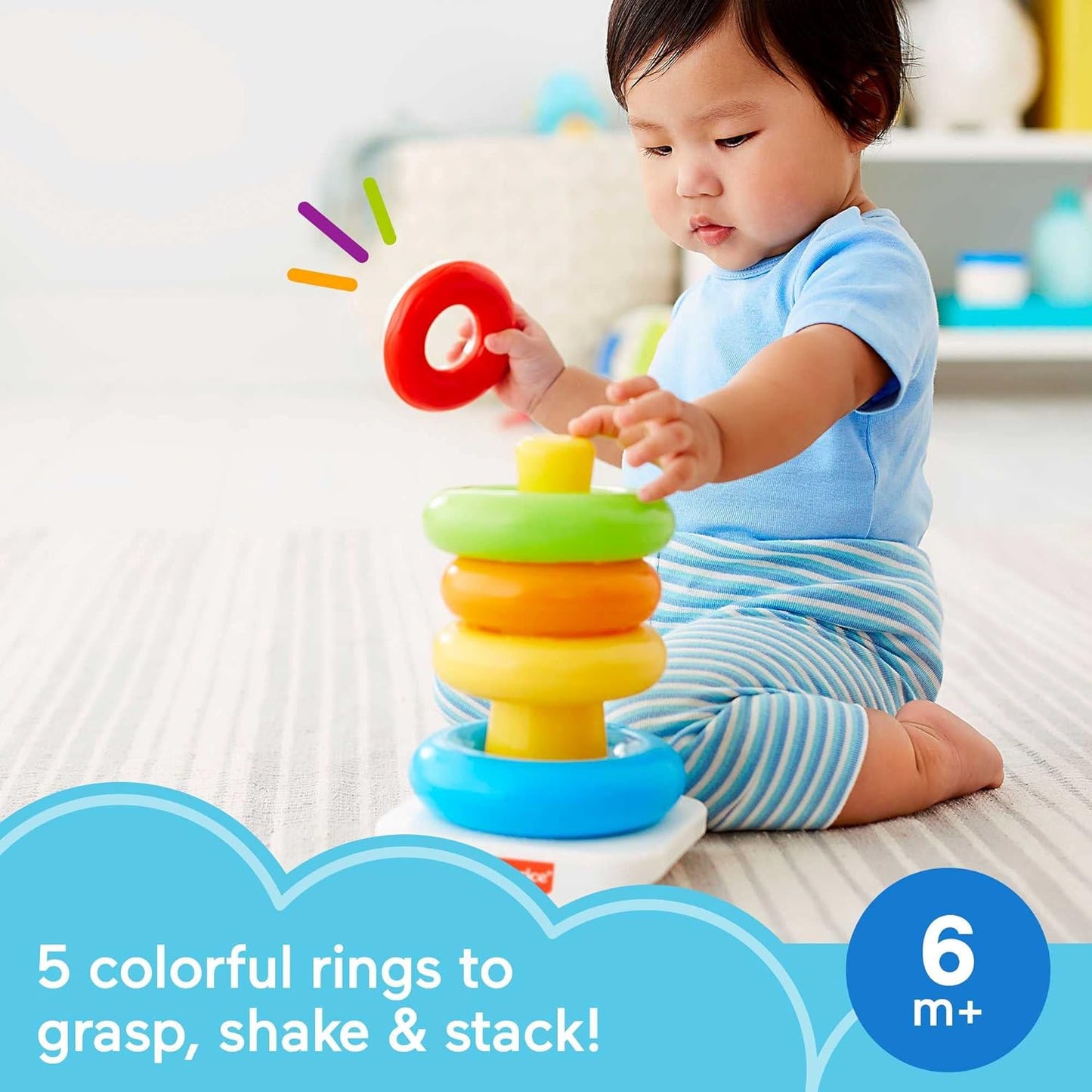 Fisher-Price Baby Stacking Toy Rock-a-Stack, Roly-Poly Base with 5 Colorful Rings for Ages 6+ Months