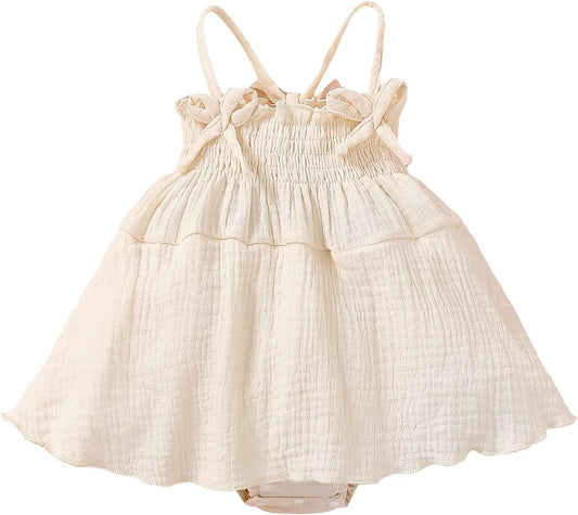 Infant Baby Girl Sleeveless Strap Romper Dress One Piece Newborn Solid Color Linen Bodysuit Summer Outfit for  0-3 Months 0-3 Months