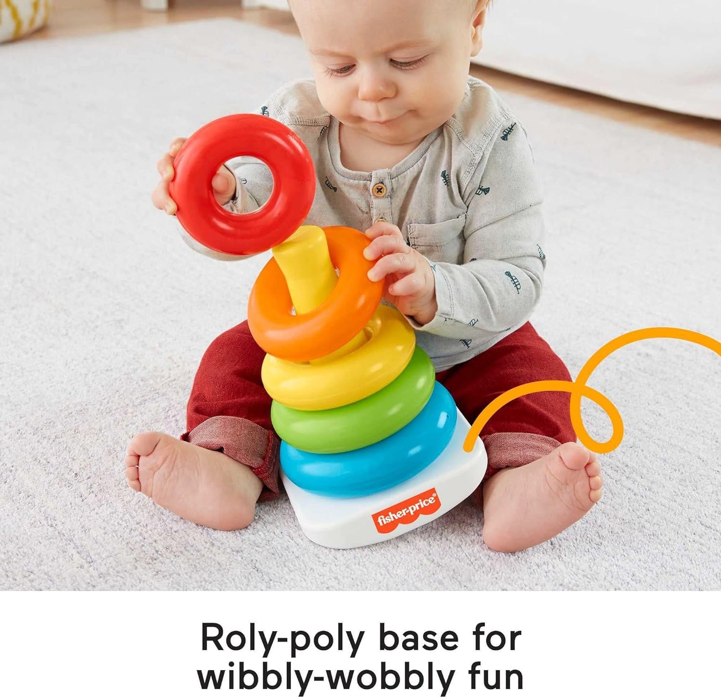 Fisher-Price Baby Stacking Toy Rock-a-Stack, Roly-Poly Base with 5 Colorful Rings for Ages 6+ Months