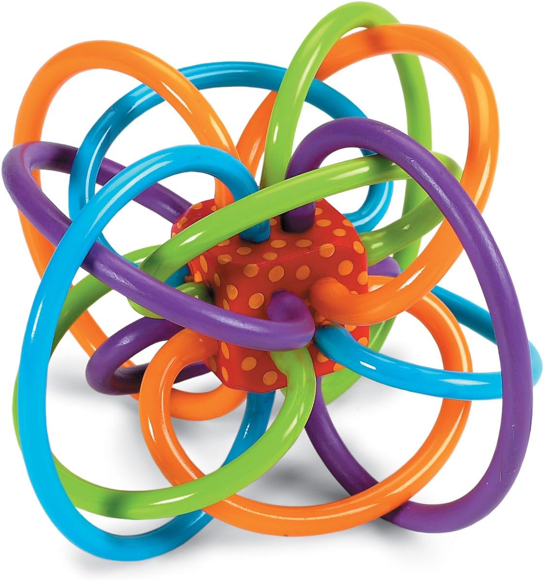 Manhattan Toy Winkel Rattle & Sensory Teether Toy, Blue/Green/Orange, 5 Inch x 4 Inch x 3.5 Inch