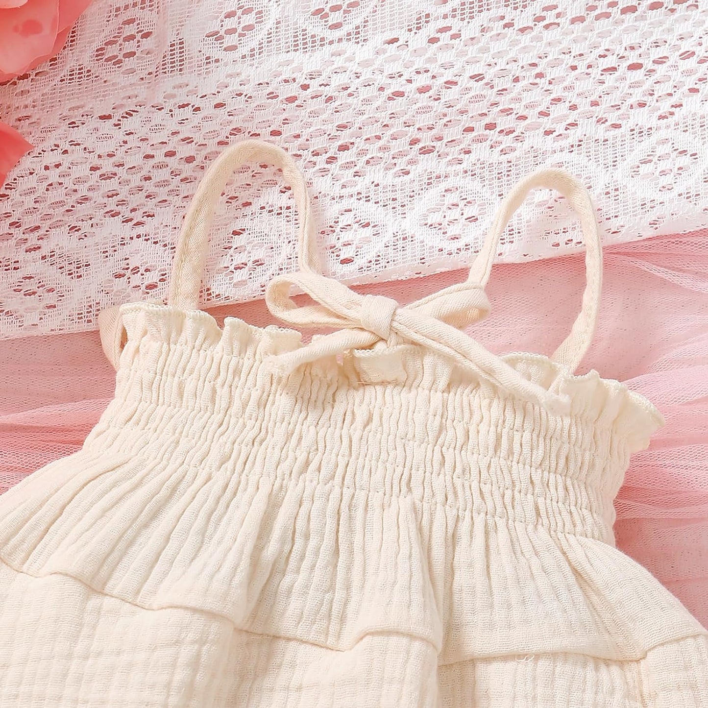 Infant Baby Girl Sleeveless Strap Romper Dress One Piece Newborn Solid Color Linen Bodysuit Summer Outfit for  0-3 Months 0-3 Months