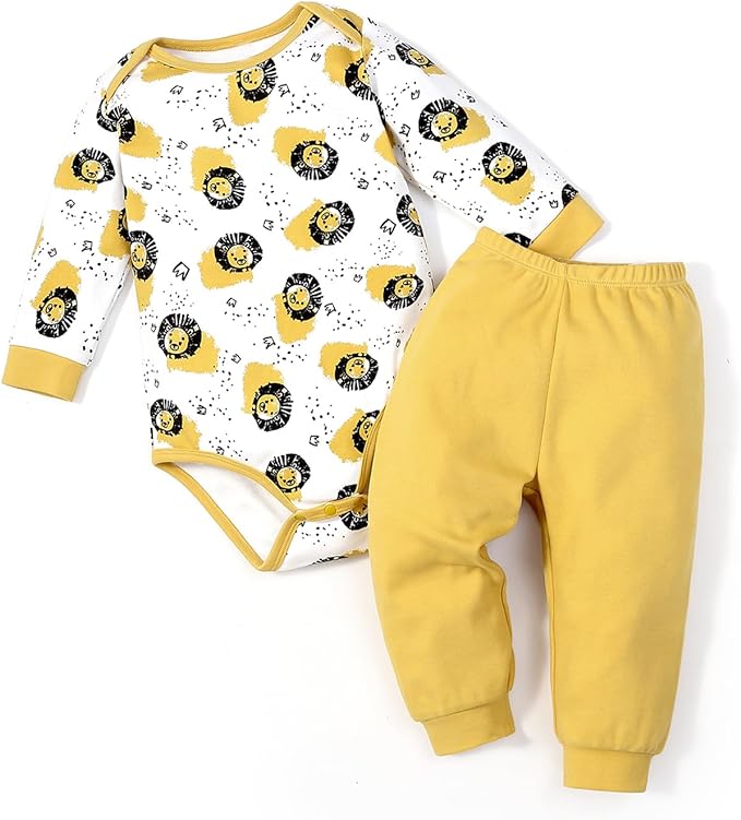 JunNeng Baby Boy Clothes Sets Outfits Sets,Newborn Cotton Cartoon Long Sleeve Bodysuit+Pants 2 Piece Sets for 0-3 Months baby