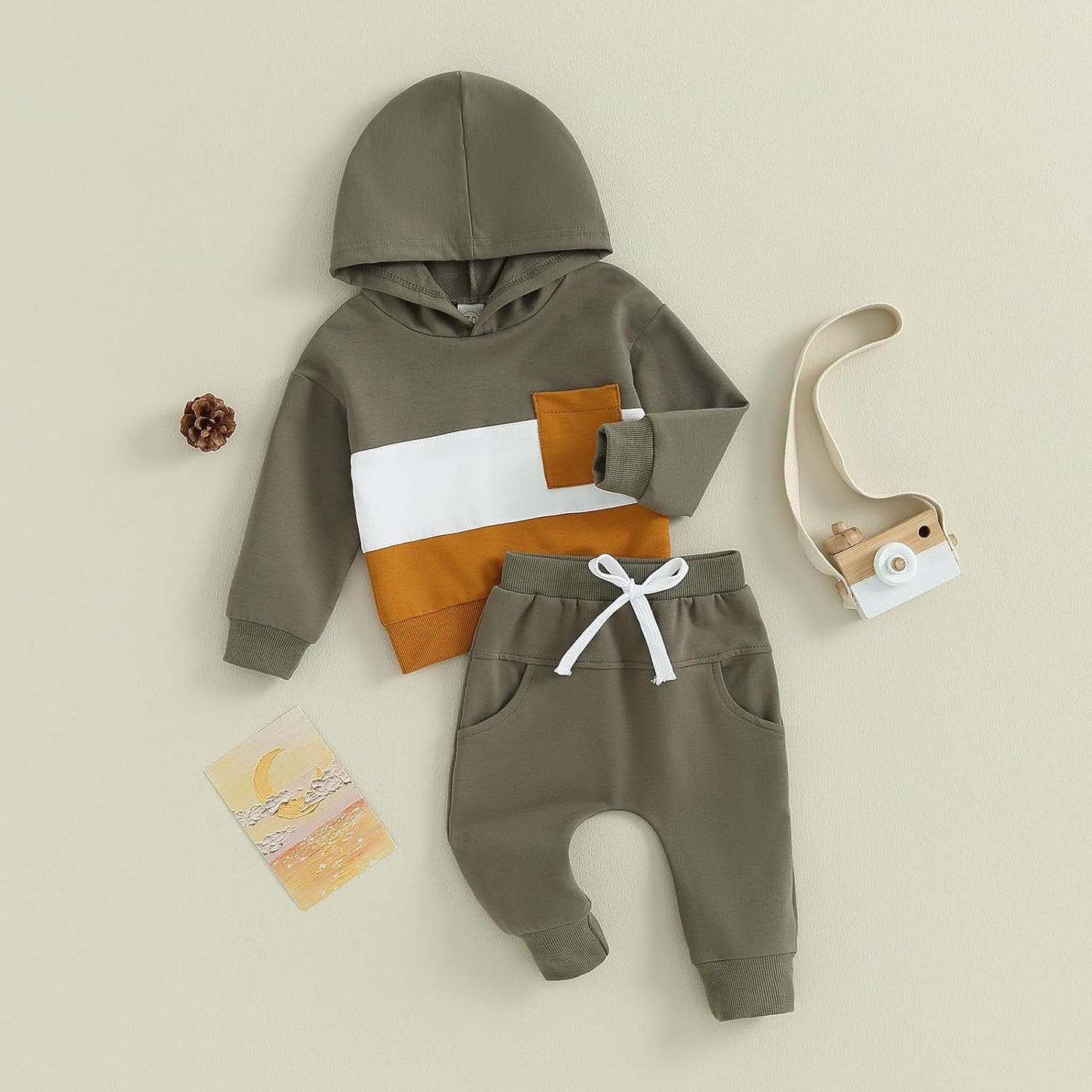 MERSARIPHY Baby Boy Clothes Set Color Block Long Sleeve Hooded Sweatshirt Pant Sweatsuit Infant Fall Winter Outfits for 0-6 Months baby