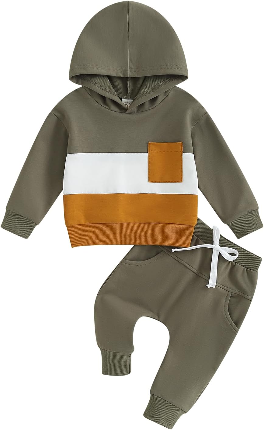 MERSARIPHY Baby Boy Clothes Set Color Block Long Sleeve Hooded Sweatshirt Pant Sweatsuit Infant Fall Winter Outfits for 0-6 Months baby